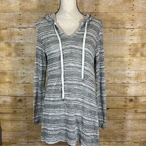 La Blanca Gray White Striped Slouchy Hooded Sweater Swim Beach Cover Up Size XS